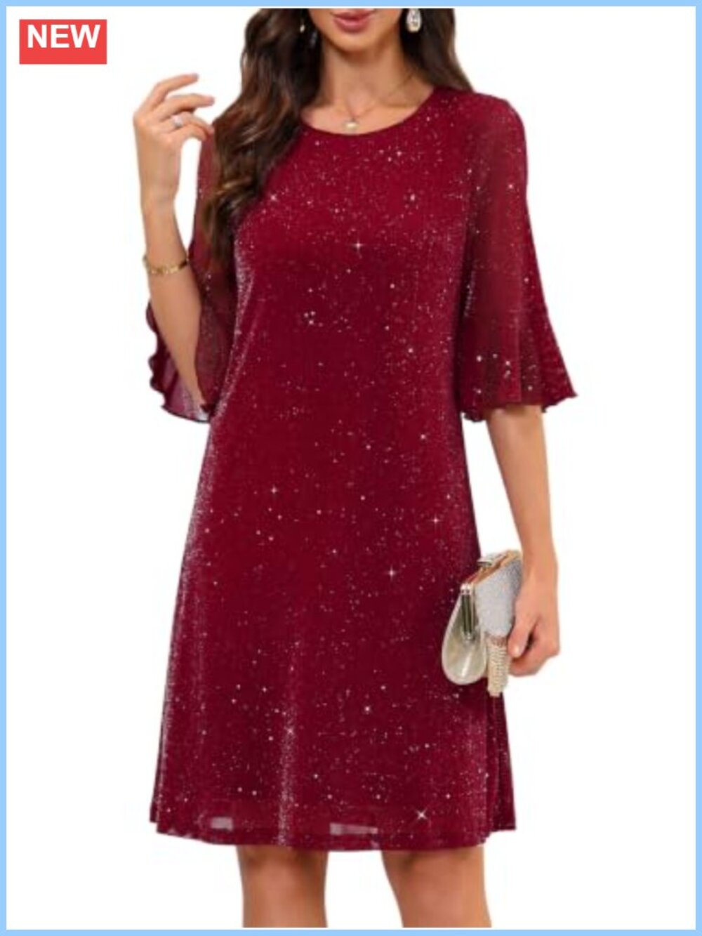 Women's Sparkly Cocktail Party Wedding Guest Dress A-Line Flutter Sleeve